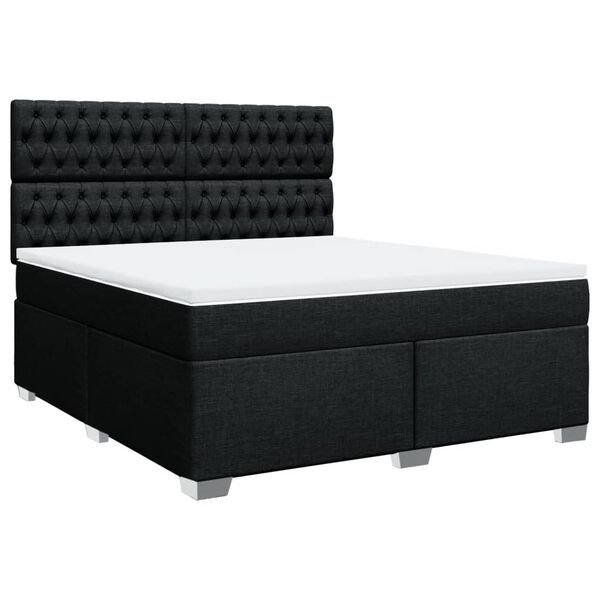 vidaXL Cama box spring con colch&oacute;n tela negro 180x200 cm