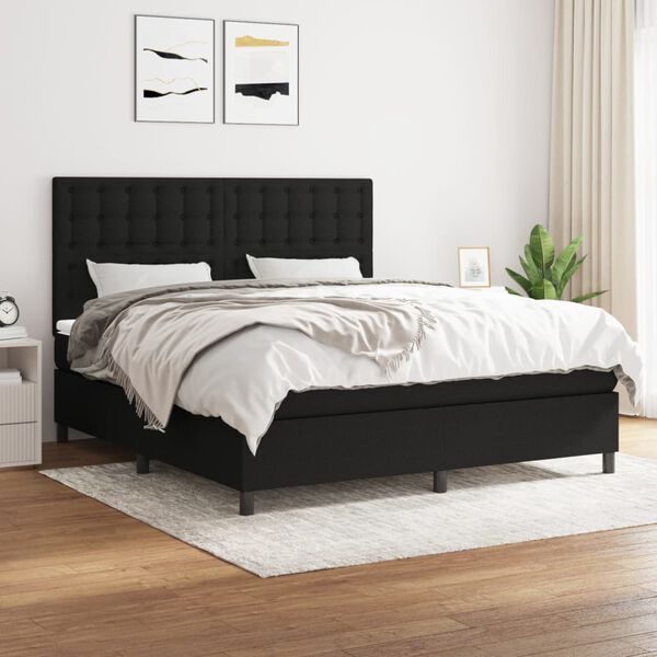 vidaXL Cama box spring con colch&oacute;n tela negro 180x200 cm