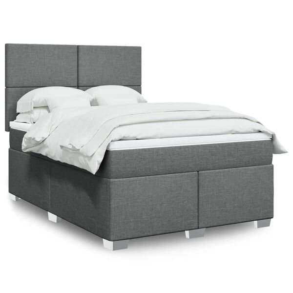 vidaXL Cama box spring con colch&oacute;n tela gris oscuro 140x190 cm