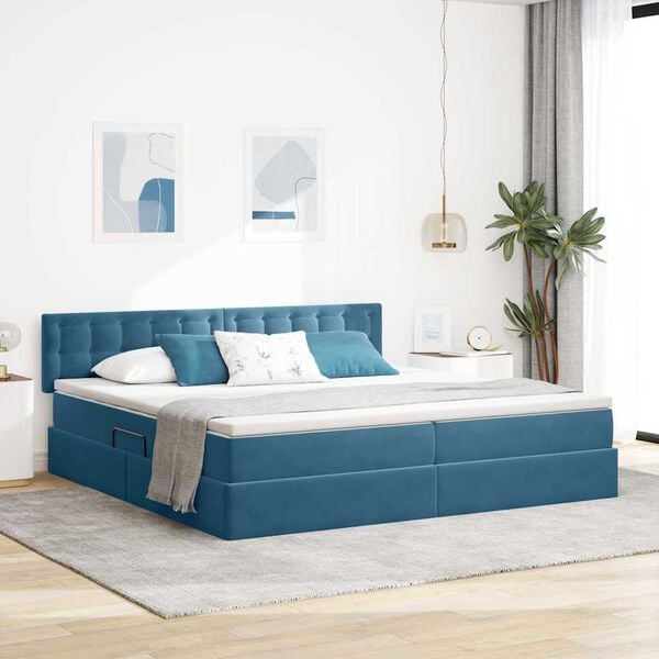 vidaXL Cama con almacenamiento y LED con LED Azul Oscuro 200 x 200 cm