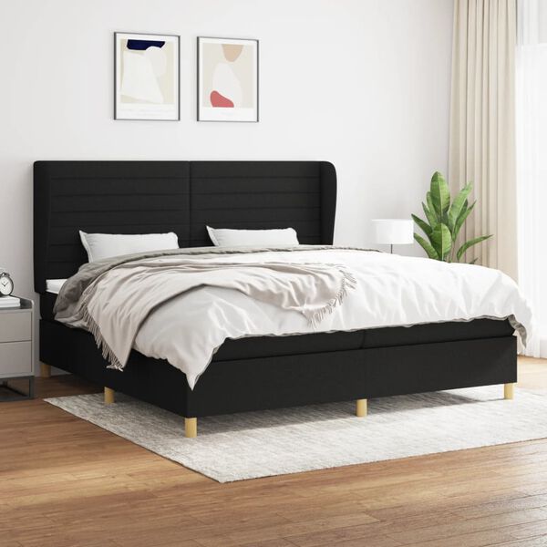 vidaXL Cama box spring con colch&oacute;n tela negro 200x200 cm