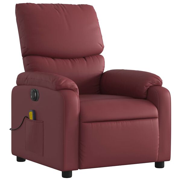 vidaXL Sill&oacute;n masaje reclinable el&eacute;ctrico cuero sint&eacute;tico rojo tinto