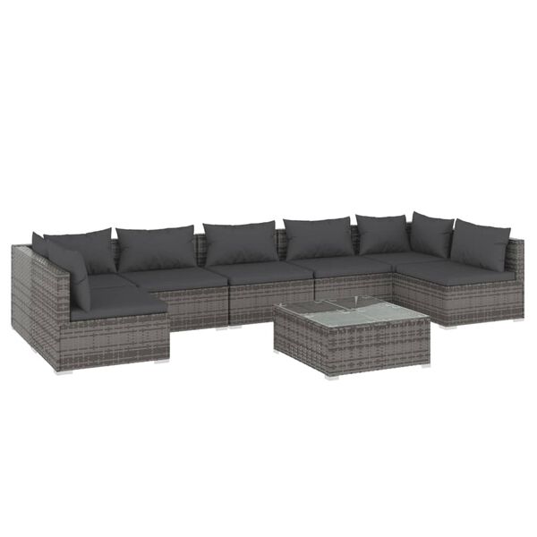 vidaXL Set de muebles de jard&iacute;n 8 pzas y cojines rat&aacute;n sint&eacute;tico gris
