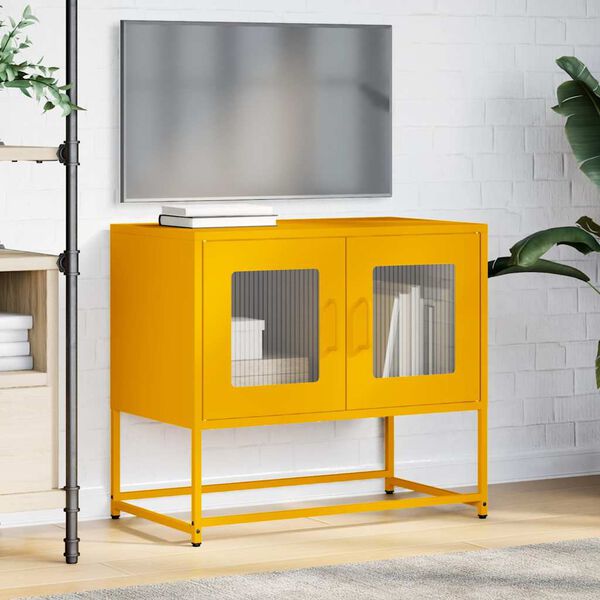vidaXL Mueble TV acero laminado en fr&iacute;o amarillo mostaza 68x39x60,5 cm