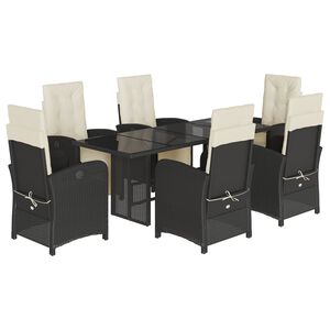 vidaXL Set de comedor de jard&iacute;n 7 pzas y cojines rat&aacute;n sint&eacute;tico negro
