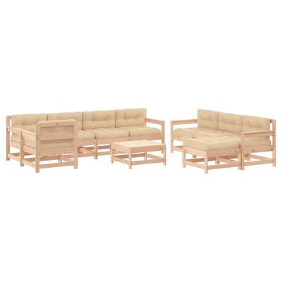 vidaXL Juego de muebles de jardín 10 piezas y cojines madera maciza