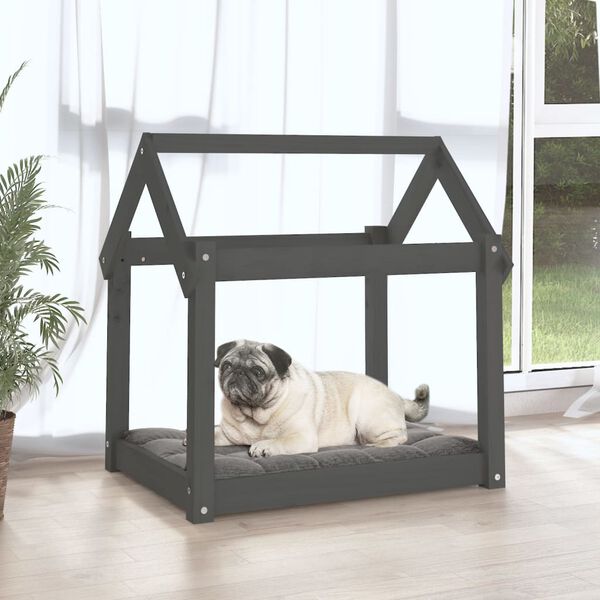 vidaXL Cama para perros madera maciza de pino gris 71x55x70 cm