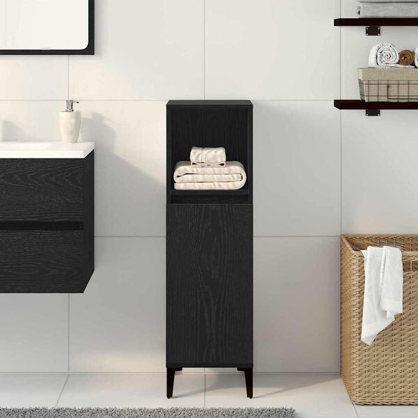 vidaXL Gabinete de Ba&ntilde;o con estante Roble Negro 30 x 30 x 100 cm