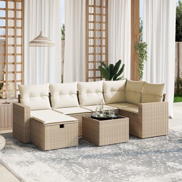 vidaXL Set sof&aacute;s de jard&iacute;n 7 piezas y cojines rat&aacute;n sint&eacute;tico beige