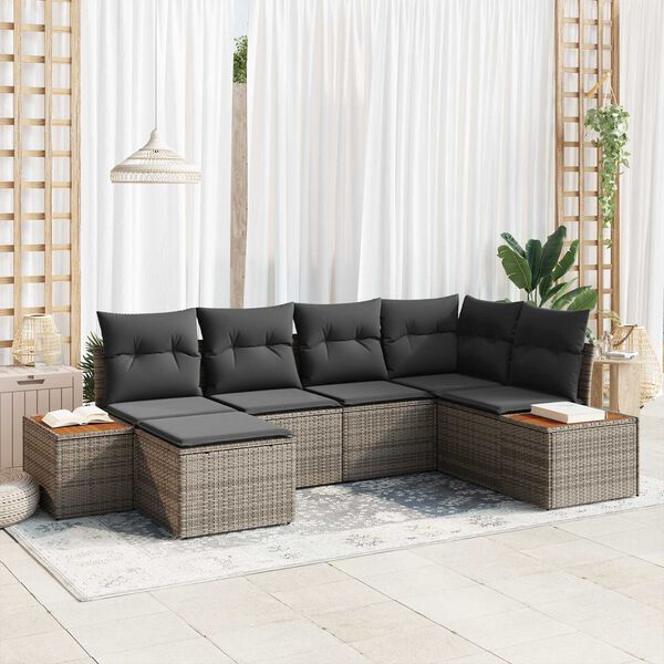 vidaXL Conjunto de sof&aacute;s de jard&iacute;n 7 pcs Gris Rat&aacute;n sint&eacute;tico