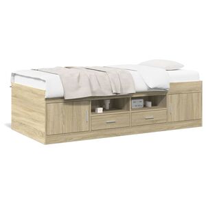 vidaXL Sof&aacute; cama con cajones sin colch&oacute;n roble Sonoma 90x190 cm