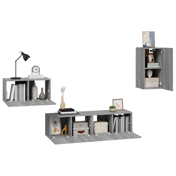 vidaXL Set de muebles para TV 4 pzas madera contrachapada gris Sonoma