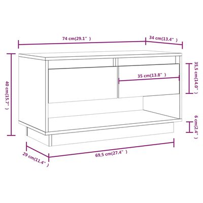 vidaXL Mueble de TV de madera maciza de pino gris 74x34x40 cm