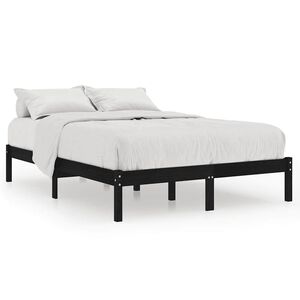vidaXL Estructura de cama doble sin colch&oacute;n madera maciza negro
