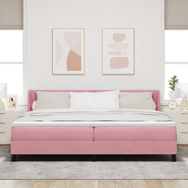 vidaXL Cama tipo Box Spring con colch&oacute;n Rosa 200 x 200 cm Poli&eacute;ster