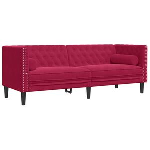 vidaXL Sof&aacute; Chesterfield 3 plazas con cojines terciopelo rojo tinto