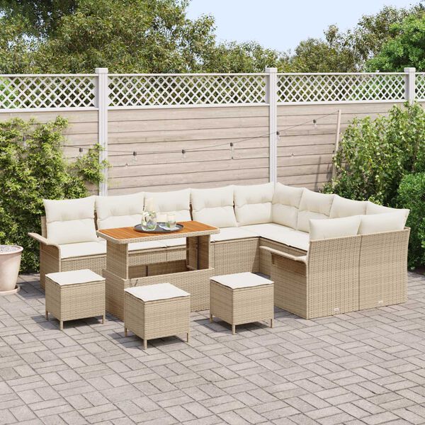 vidaXL Conjunto de sof&aacute;s de jard&iacute;n 13 pcs Beige rat&aacute;n sint&eacute;tico