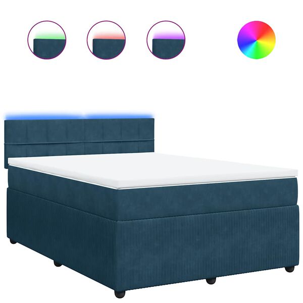 vidaXL Cama box spring con colch&oacute;n terciopelo azul 160x200 cm