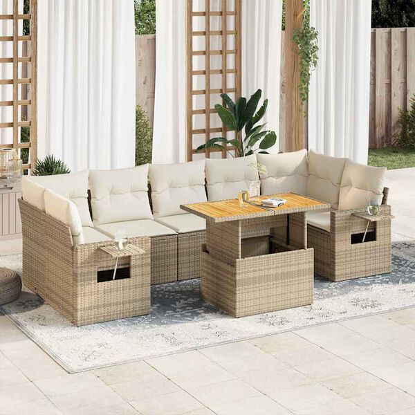 vidaXL Set de sof&aacute;s de jard&iacute;n y cojines 8 piezas rat&aacute;n sint&eacute;tico beige