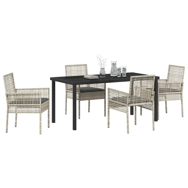 vidaXL Conjunto de Comedor de Jard&iacute;n 5 pcs Gris Claro rat&aacute;n sint&eacute;tico