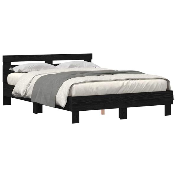 vidaXL Estructura de cama con LED Roble Negro 140 x 200 cm