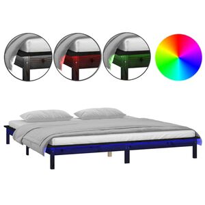 vidaXL Estructura de cama con LED madera maciza negra 200x200 cm