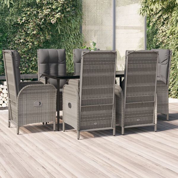 vidaXL Set comedor jardín 7 pzas y cojines ratán sintético negro gris
