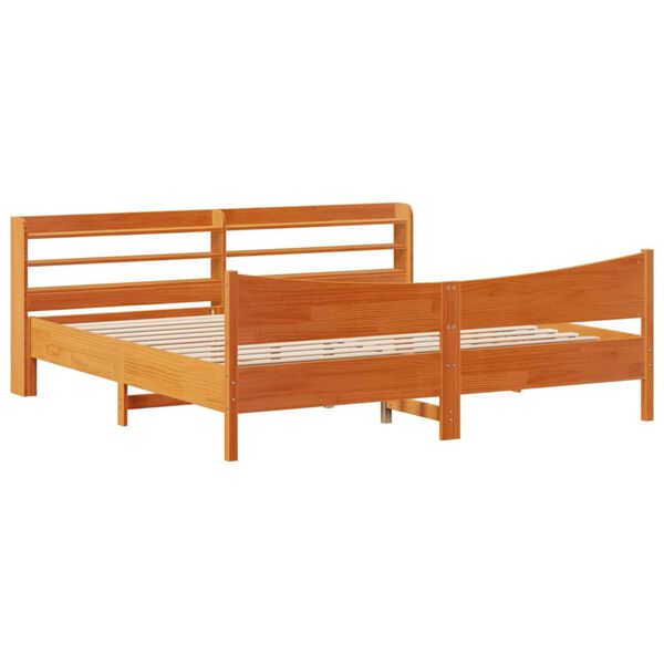 vidaXL Estructura cama con cabecero madera pino marr&oacute;n cera 200x200 cm