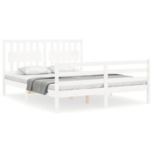 vidaXL Estructura de cama con cabecero madera maciza blanco 160x200 cm
