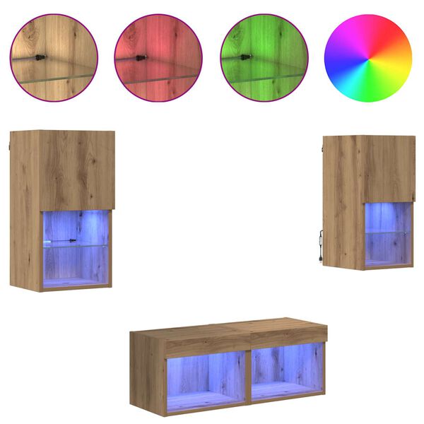 vidaXL Gabinetes de pared para TV 4 pcs Roble artesanal