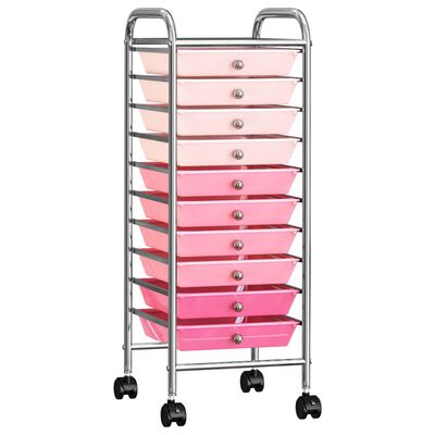 vidaXL Carrito de almacenaje portátil 10 cajones plástico ombre rosa