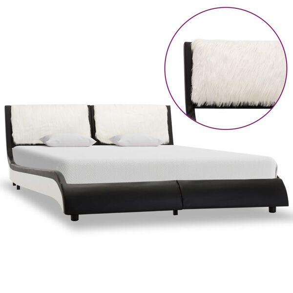 vidaXL Estructura de cama con LED cuero PE negra y blanca 135x190 cm