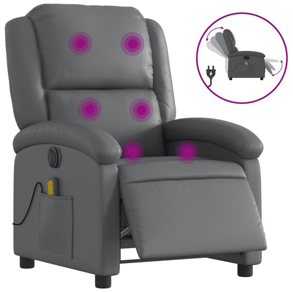 vidaXL Sill&oacute;n de masaje reclinable el&eacute;ctrico cuero sint&eacute;tico gris