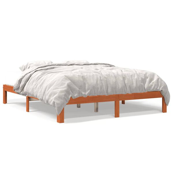 vidaXL Cama sin colch&oacute;n madera maciza de pino marr&oacute;n cera 180x200 cm