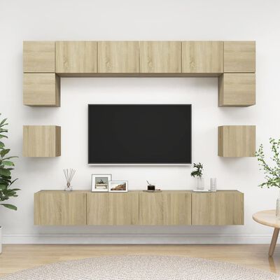 vidaXL Muebles de pared de TV 8 pzas aglomerado color roble Sonoma