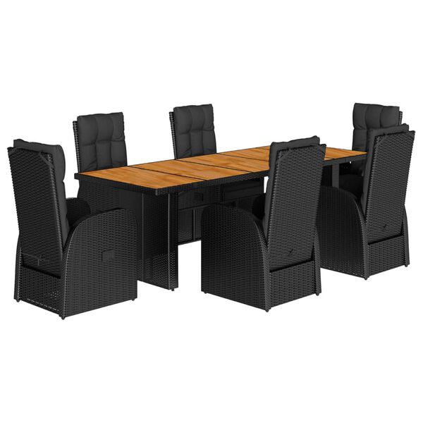 vidaXL Set de comedor de jard&iacute;n 7 pzas y cojines rat&aacute;n sint&eacute;tico negro