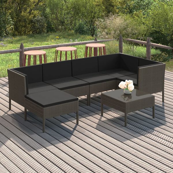 vidaXL Set de muebles de jardín 7 pzas y cojines ratán sintético gris
