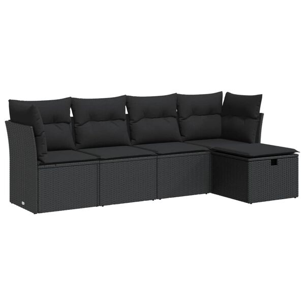 vidaXL Set de muebles de jard&iacute;n 5 pzas y cojines rat&aacute;n sint&eacute;tico negro
