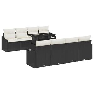vidaXL Conjunto de sof&aacute; de jard&iacute;n 9 uds. Negro rat&aacute;n sint&eacute;tico