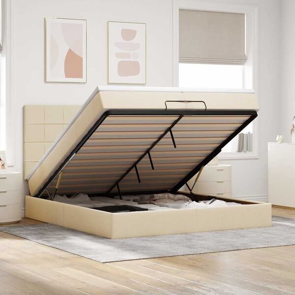 vidaXL Estructura de cama otomana con colchones tela crema 200x200cm