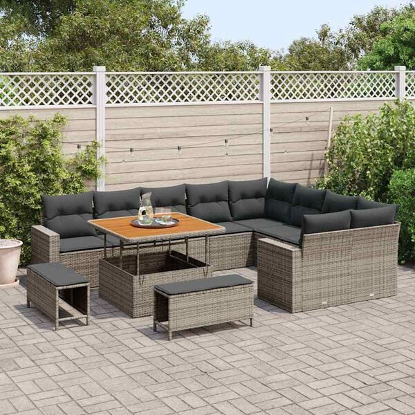 vidaXL Conjunto de sof&aacute;s de jard&iacute;n 13 pcs Gris rat&aacute;n sint&eacute;tico