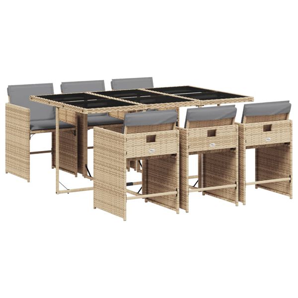 vidaXL Set comedor de jard&iacute;n 7 pzas con cojines rat&aacute;n sint&eacute;tico beige