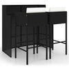 vidaXL Set muebles bar jardín 3 piezas y cojines ratán sintético negro