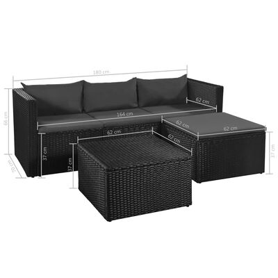 vidaXL Set de muebles de jardín 3 pzas ratán sintético negro y gris