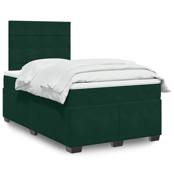 vidaXL Cama box spring con colch&oacute;n terciopelo verde oscuro 120x200 cm