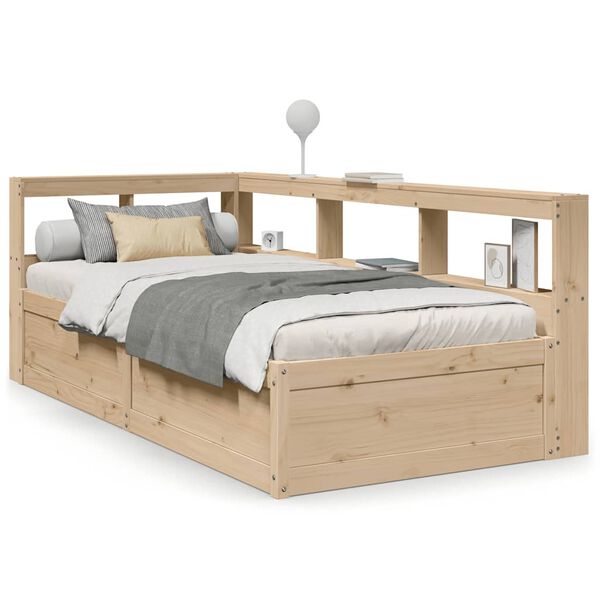 vidaXL Cama con estanter&iacute;a sin colch&oacute;n madera maciza de pino 100x200cm