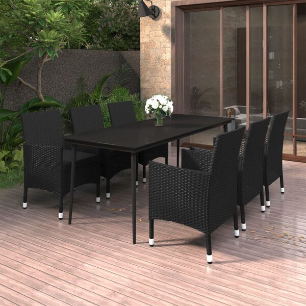 vidaXL Set comedor de jard&iacute;n 7 pzas y cojines rat&aacute;n sint&eacute;tico y vidrio
