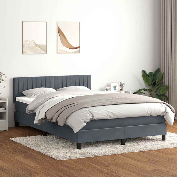 vidaXL Cama box spring con colch&oacute;n terciopelo gris oscuro 140x220 cm