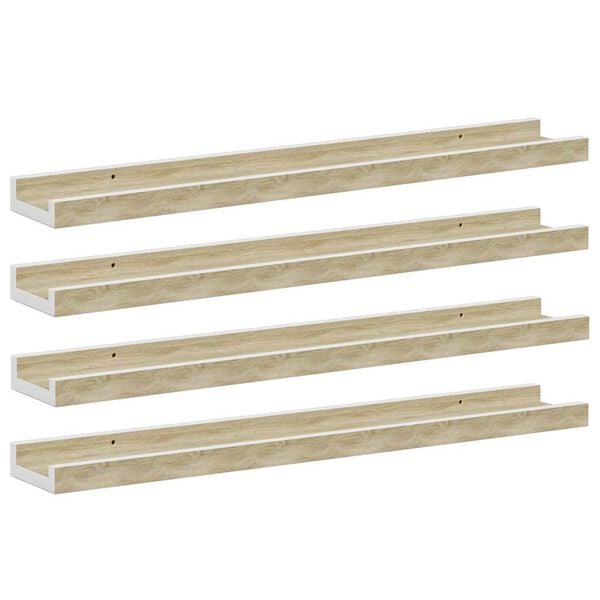 vidaXL Estantes de pared 4 unidades blanco y roble Sonoma 60x9x3 cm