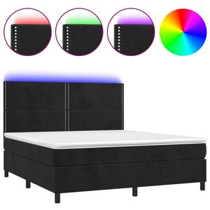 vidaXL Cama box spring colch&oacute;n y LED terciopelo negro 160x200 cm